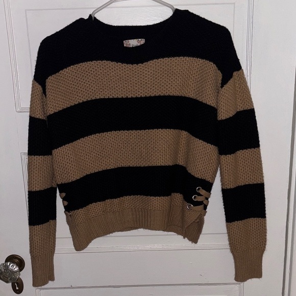 Pink Republic Sweaters - Pink Republic Black and Tan Striped Sweater